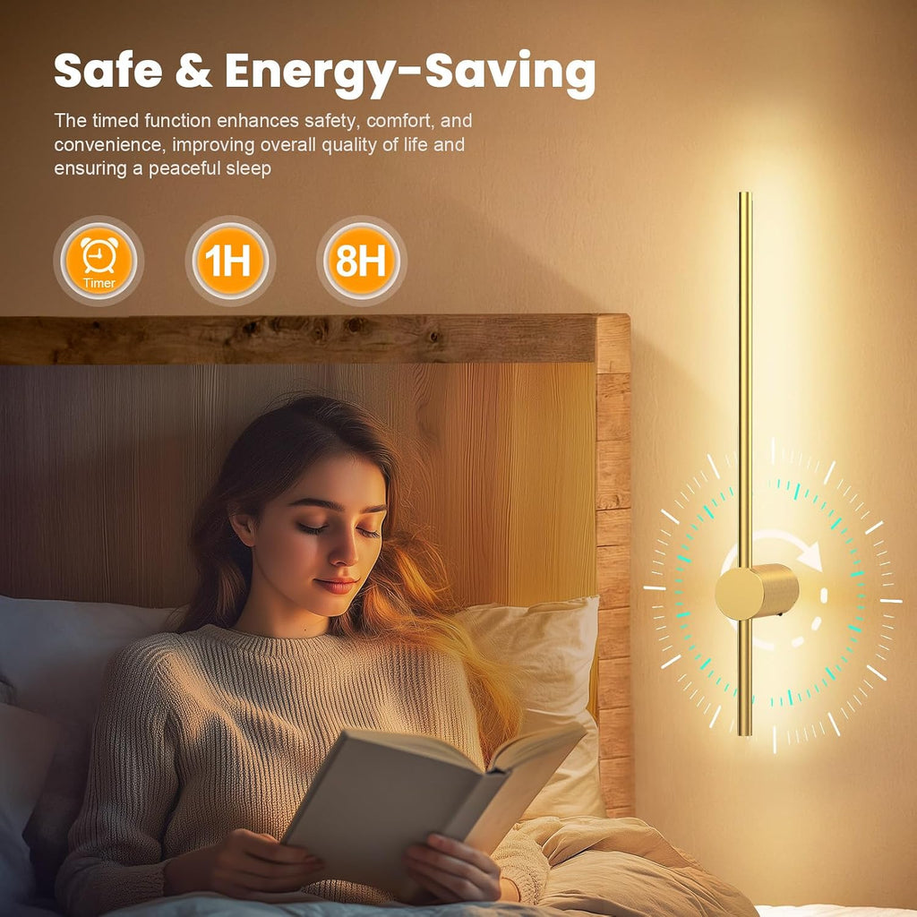 24 Inch Battery Operated Wall Sconce Set of 2,Gold Minimalist Rechargeable LED Wall Lights with Remote, 10 Colors