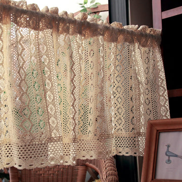 Short Curtain for Small Window Rustic Boho Cotton Geometric Hollow Crochet Lace Semi Transparent Cabinet Curtain Door