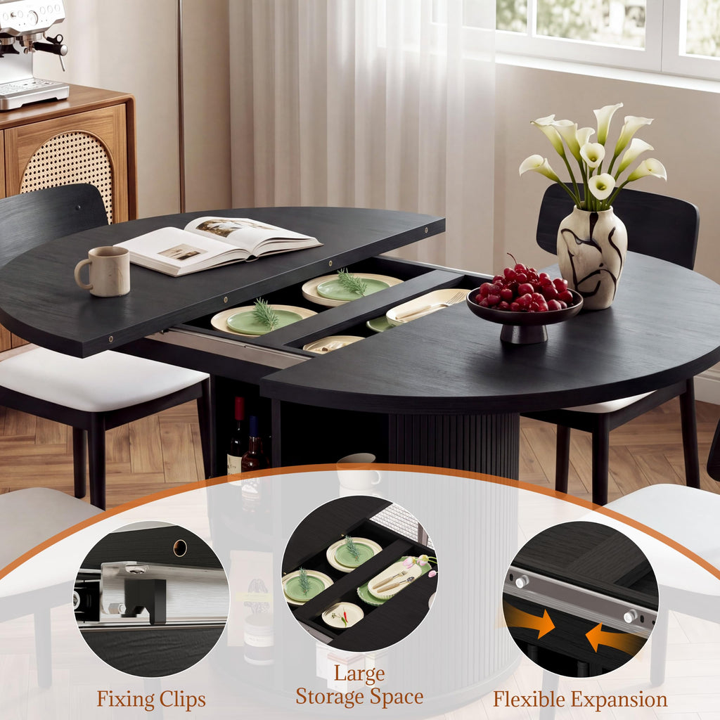43"-59" Extendable Round Dining Table for 4-8 with Storage Shelf