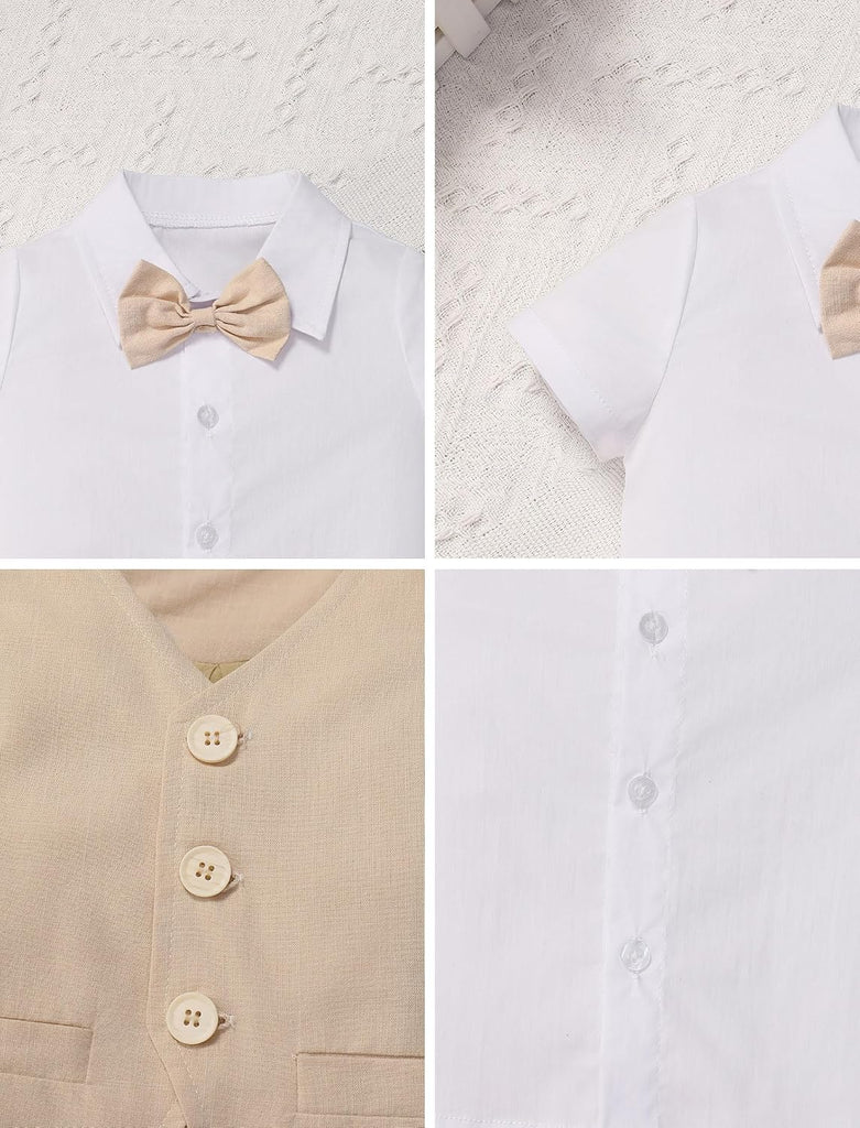 Toddler Baby Boys Formal Suit Set with Dress Shirt + Bowtie + Vest + Pants Piece Gentleman Wedding Tuxedo Outfits