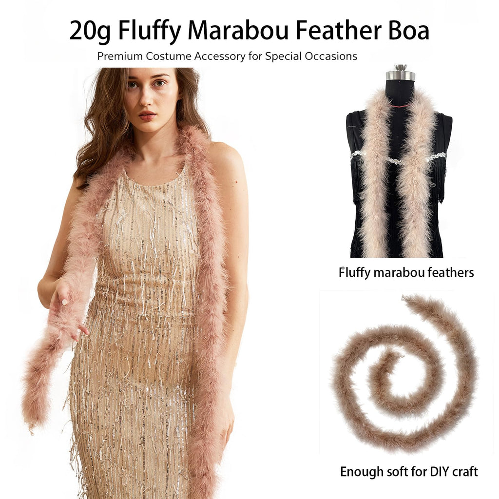 20g Fluffy Marabou Feather Boa for DIY Craft Sewing Trim Home Wedding Party Decoration-Light Brown - 2 Yards