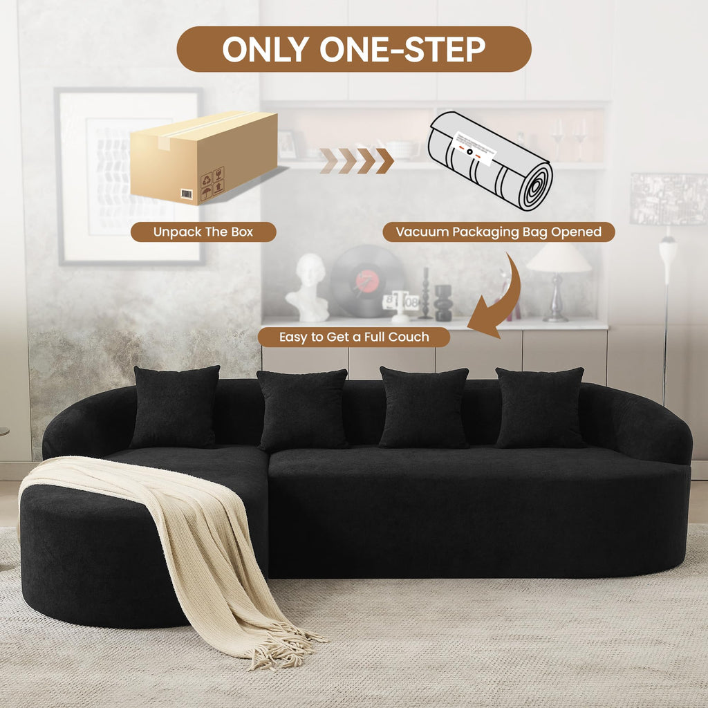 105" Boneless L Shaped Sectional Couch, Curved Cloud Deep Seat with Chaise Lounge, Oversized 4 Seater Couches, No