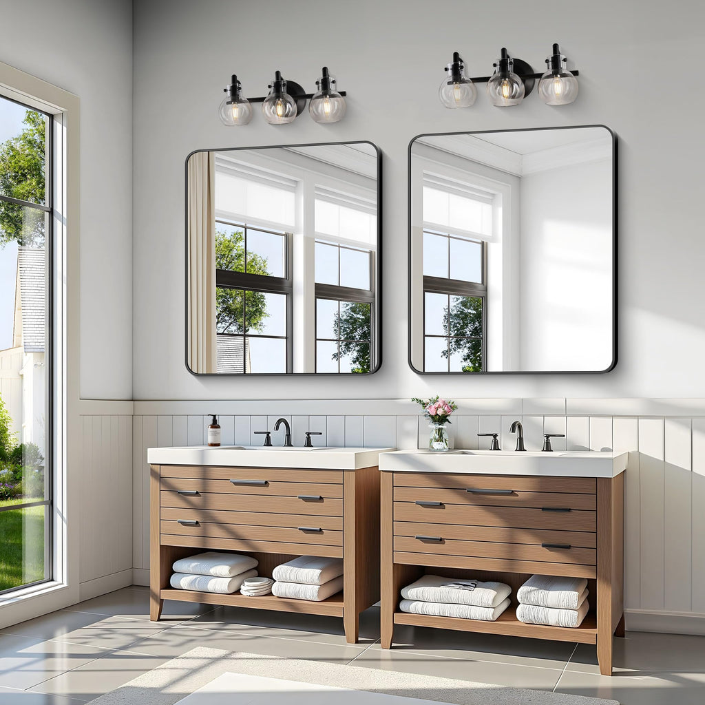 Bathroom Mirror 36"x40", Black Rectangle Mirrors for Wall, Large Metal Framed Vanity Mirror with Rounded Corner