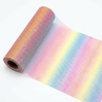 Rainbow Tulle Table Runner 11 Inch x 16.4 Yards, 49.2 Feet