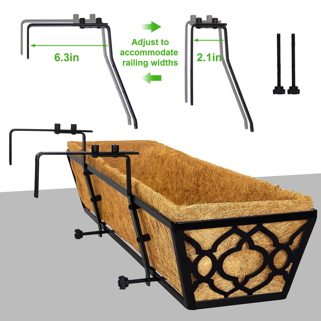 Deck Railing Planter Boxes, Adjustable Balcony Planter for Outdoor Plants, Metal Railing Planter Box for Deck, Fence