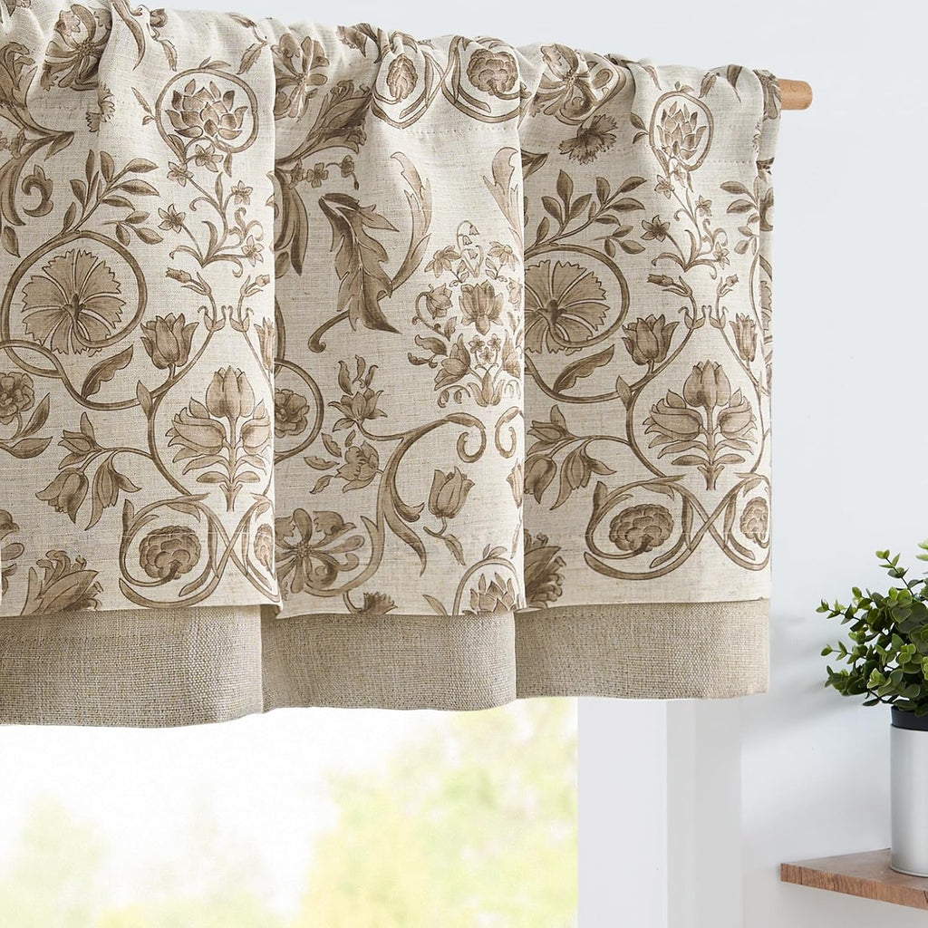 Linen Valance Kitchen Curtain for Windows Double Layer 16 Inch for Living Room Bedroom Window Treatment Light