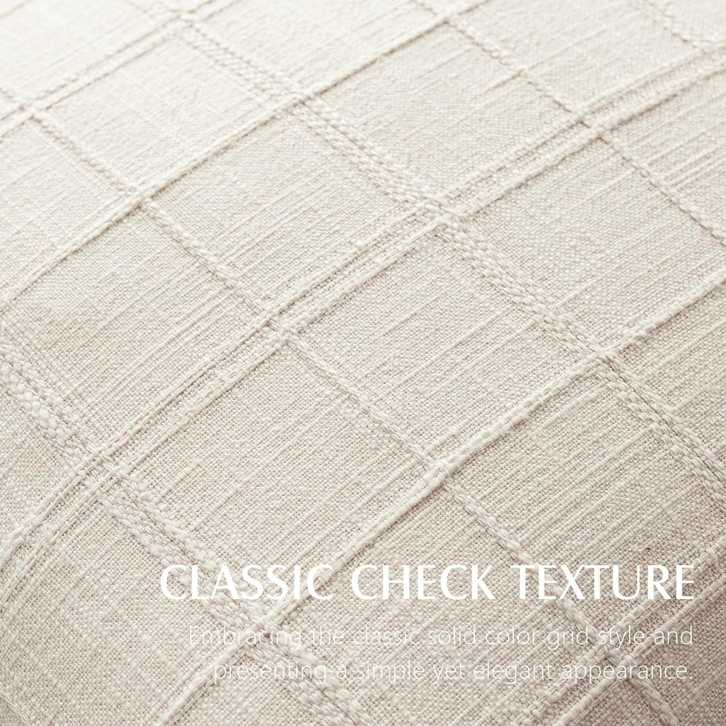 Linen Check Decorative Throw Pillow Covers 22×22 Natural Beige