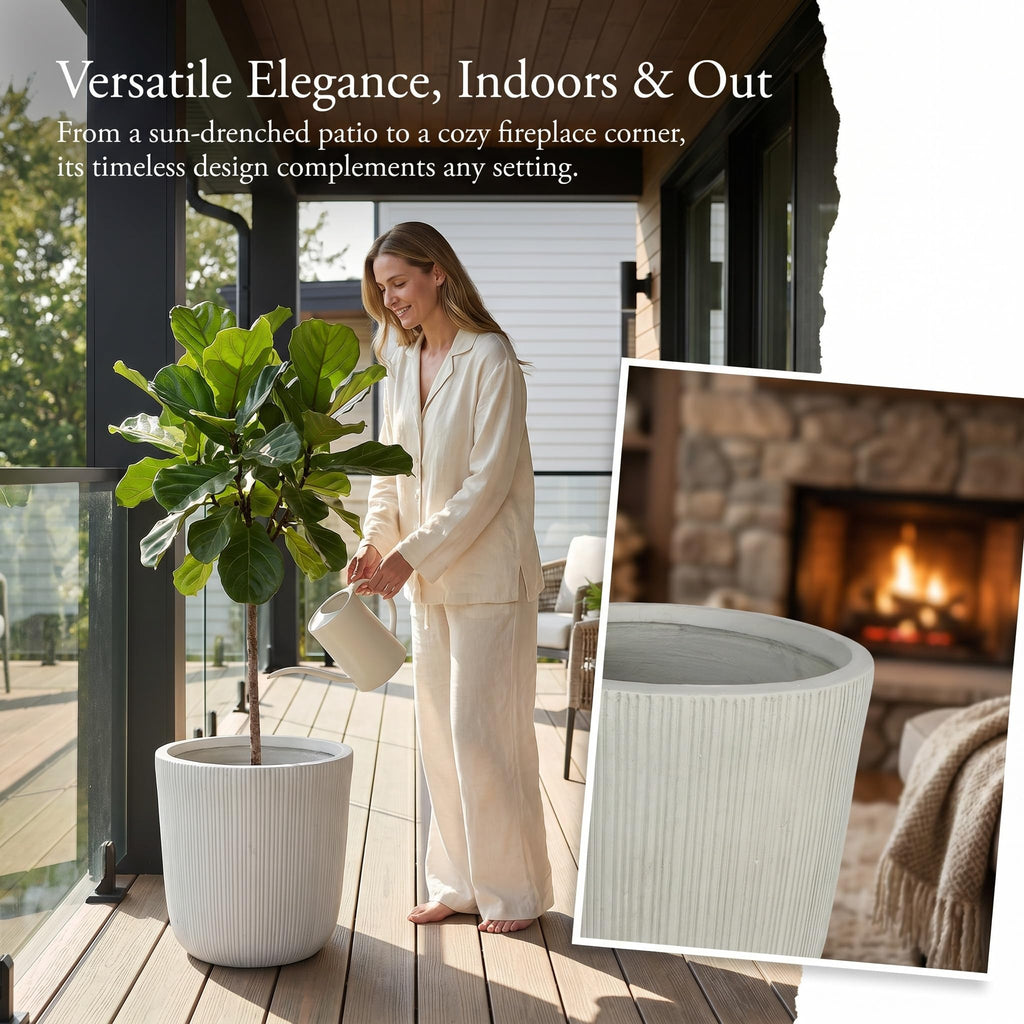 Retro White Magnesium Oxide Planter Pot 14.37" with Drainage Hole