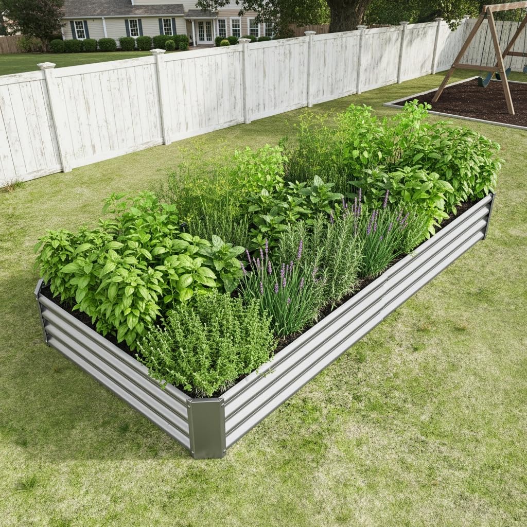 Metal Galvanized Raised Garden Bed Kit, 8 x 4 x 1 ft Galvanized Steel Raised Garden Planter Box Outdoor with Open