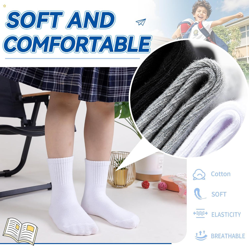 Kids Athletic Crew Socks Boys Girls Cotton School Uniform Casual Basic Socks 6 Pairs