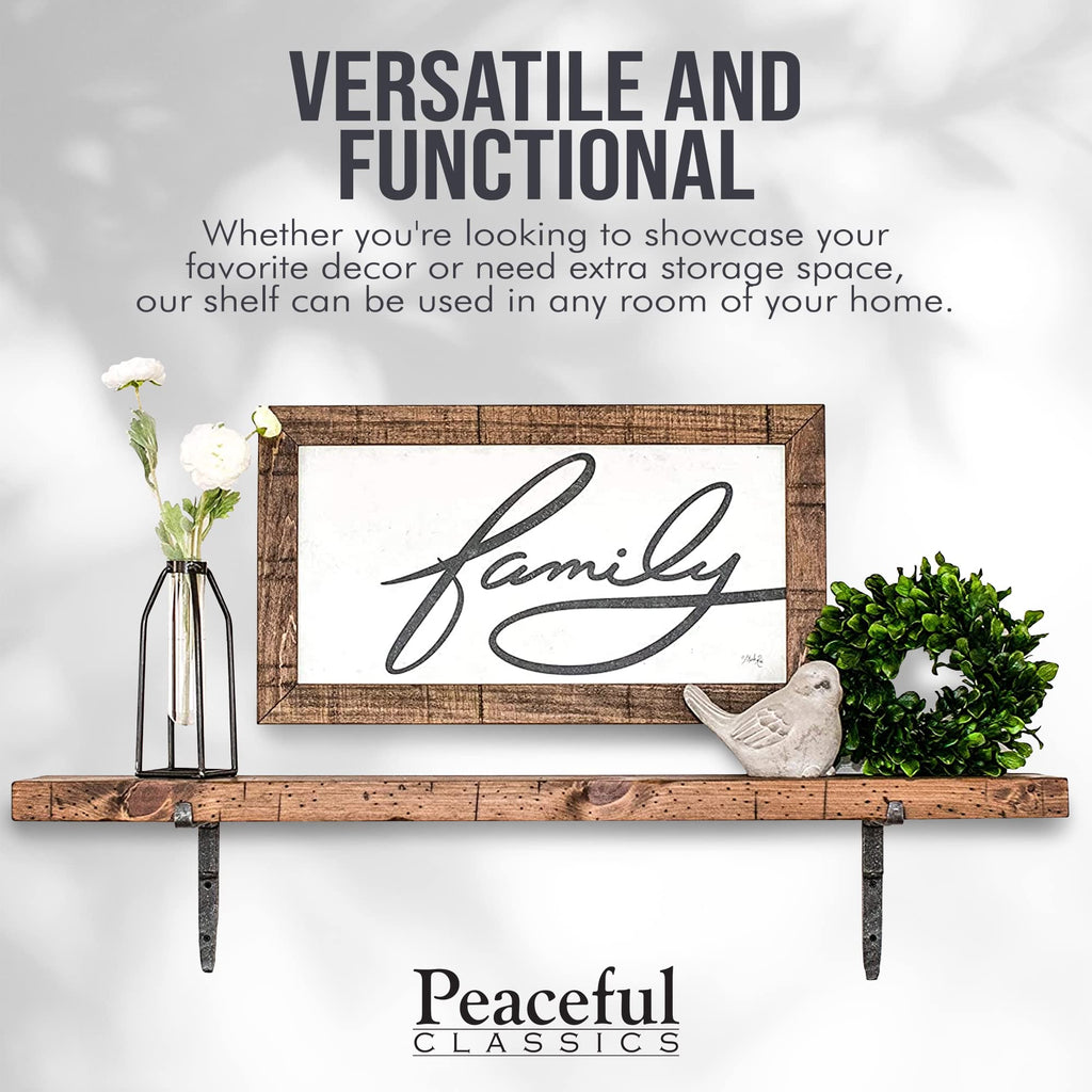 Wooden Rustic Farmhouse Iron Bracket Shelf, 4-ft