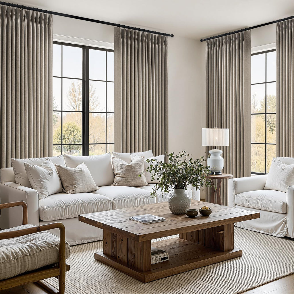 105 Inches Length Pinch Pleated Linen Curtains 2 Panels Burlywood