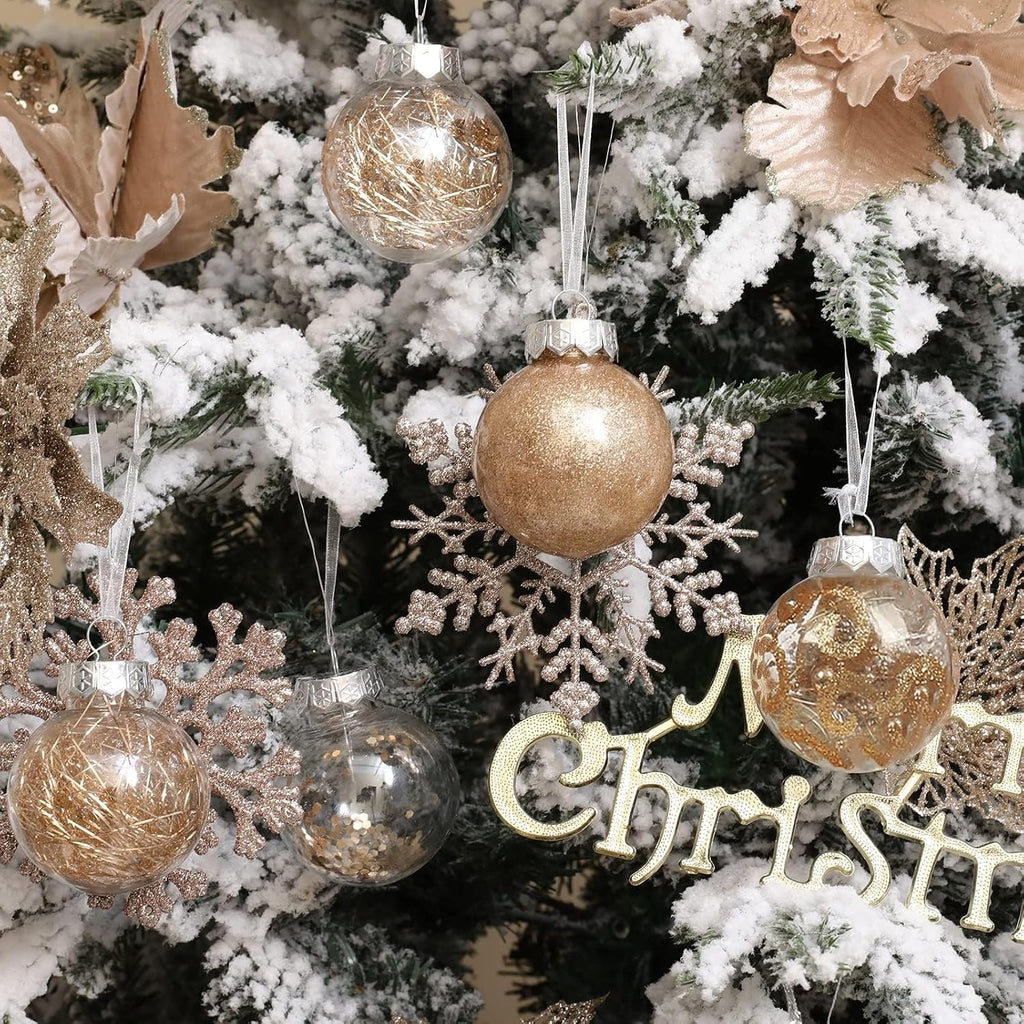Christmas Ball Ornaments Shatterproof Clear Large Plastic Hanging Ball Decorative Baubles Set with Stuffed Delicate - Set of 30