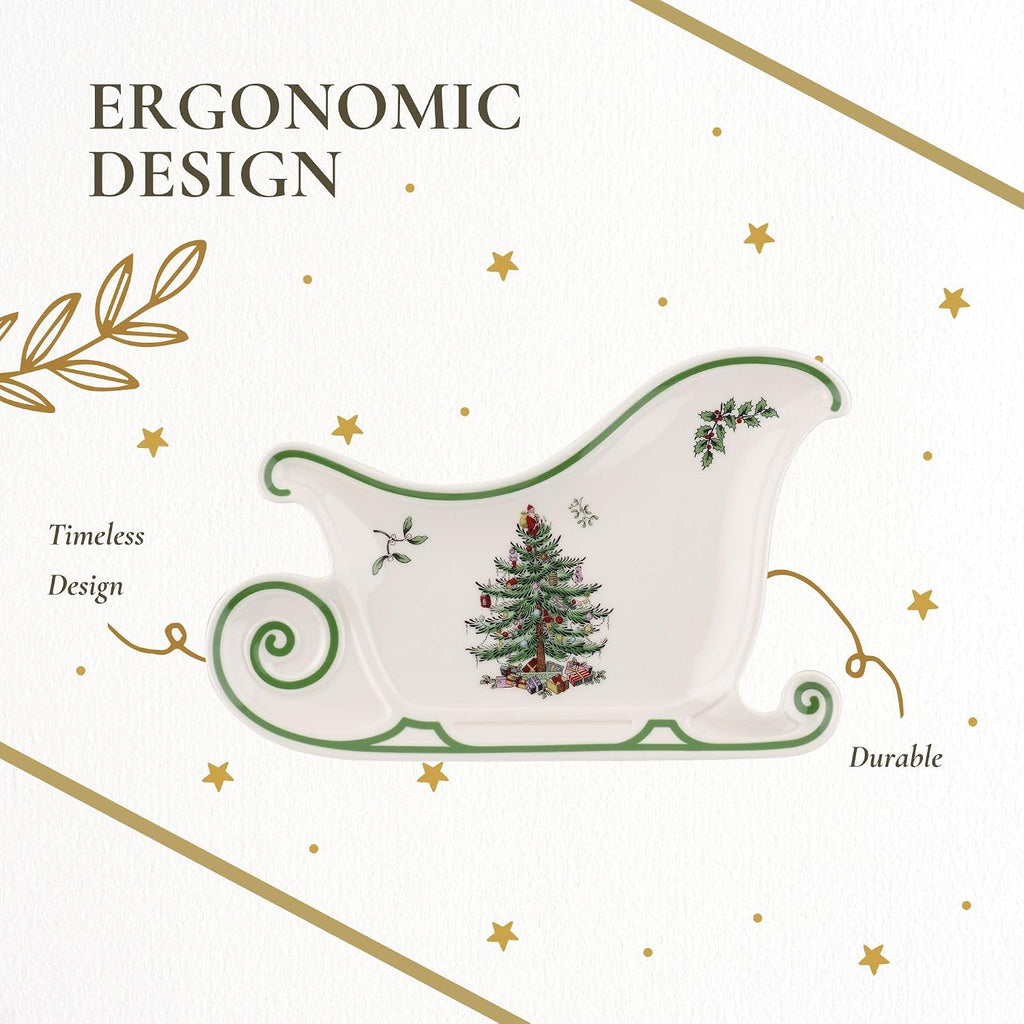 Christmas Tree Embossed Sleigh Porcelain Serving Platter