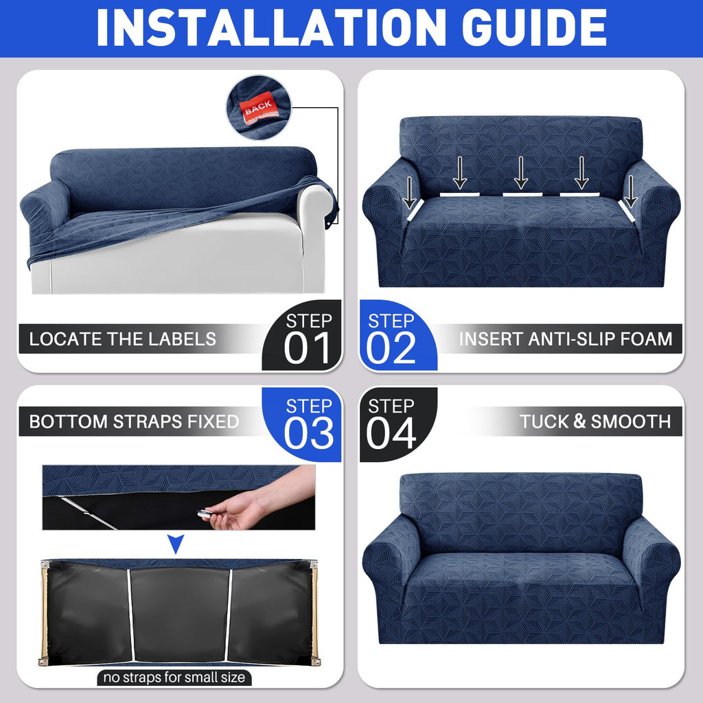 1 Piece Stretch Couch Covers for 2 Cushion Couch, Jacquard Loveseat Cover with Non-Slip Elastic Bottom, Thickened