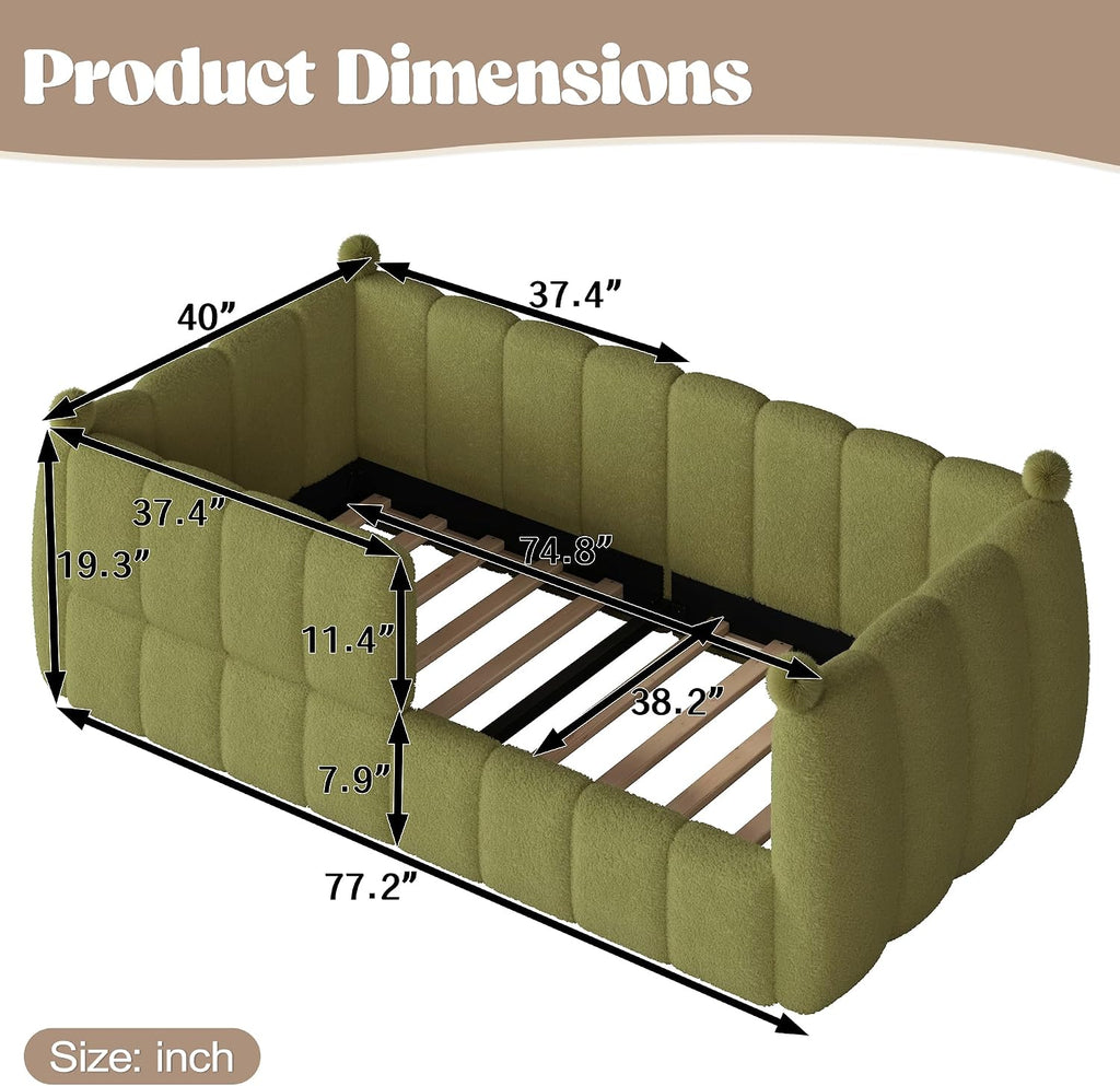 Upholstered Montessori Floor Bed with Fence, Green