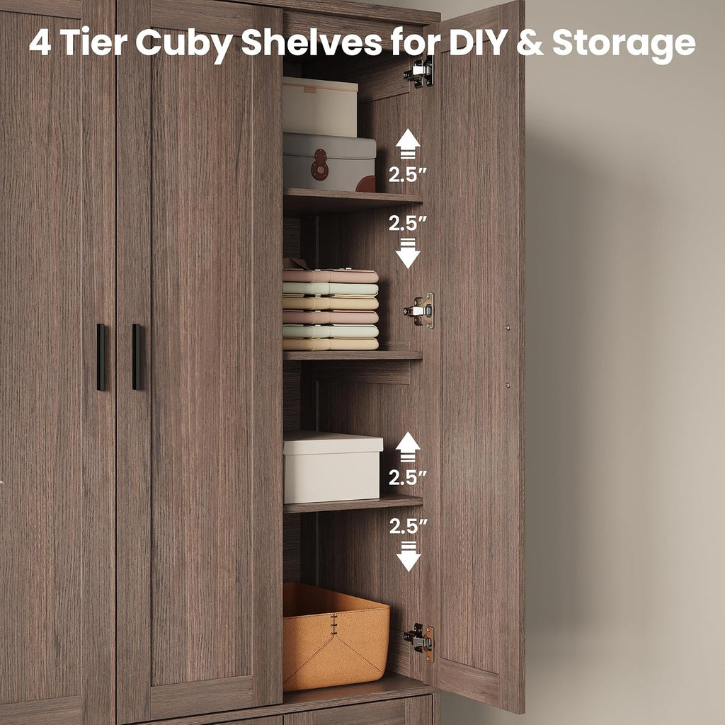 70.6 Inch Armoire Wardrobe Closet with Drawers (Dark Walnut) | Freestanding engineered wood armoire with a hanging