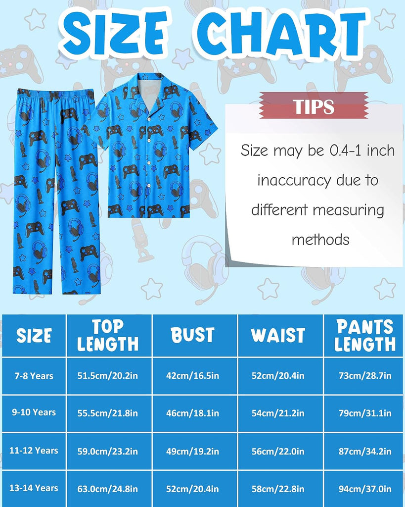 Boys Pajamas Big Boys Pjs Set Short Sleeves and Pants Sleepwear for Kids Button-Down Jammies Loungewear