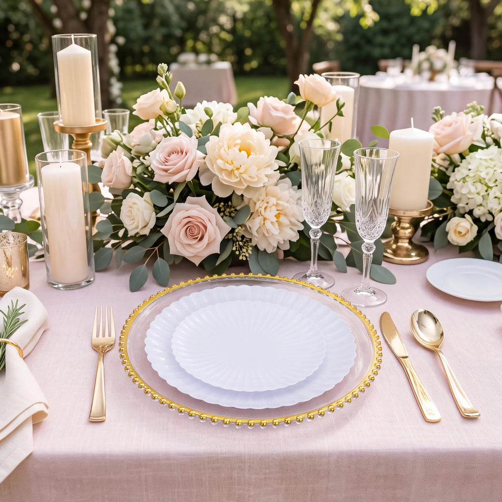 50pcs Clear and Gold Beaded Charger Plates for Wedding,12.5in