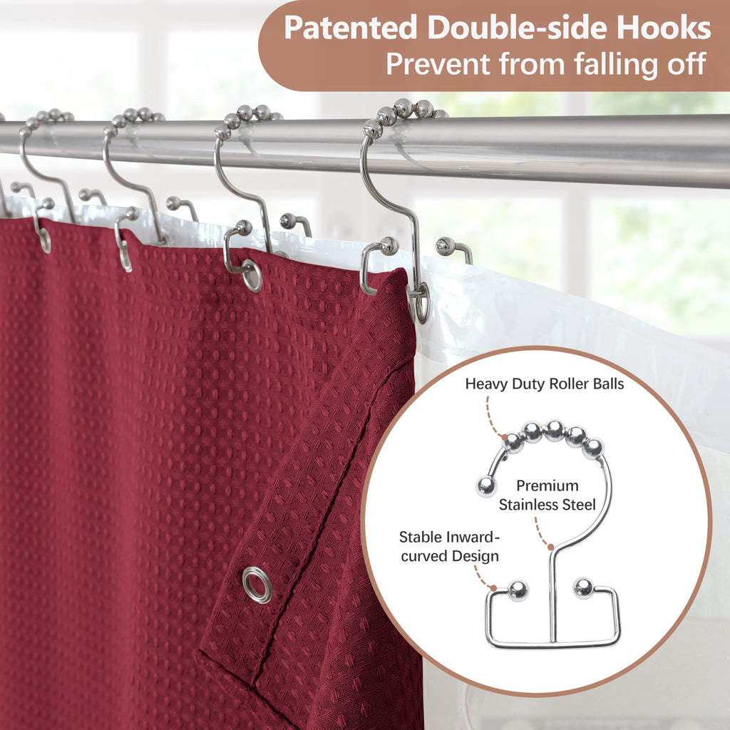 All-in-One Shower Curtain Set Enhanced 3D Waffle Fabric Shower Curtain with PEVA Waterproof Liner & 12 Upgraded