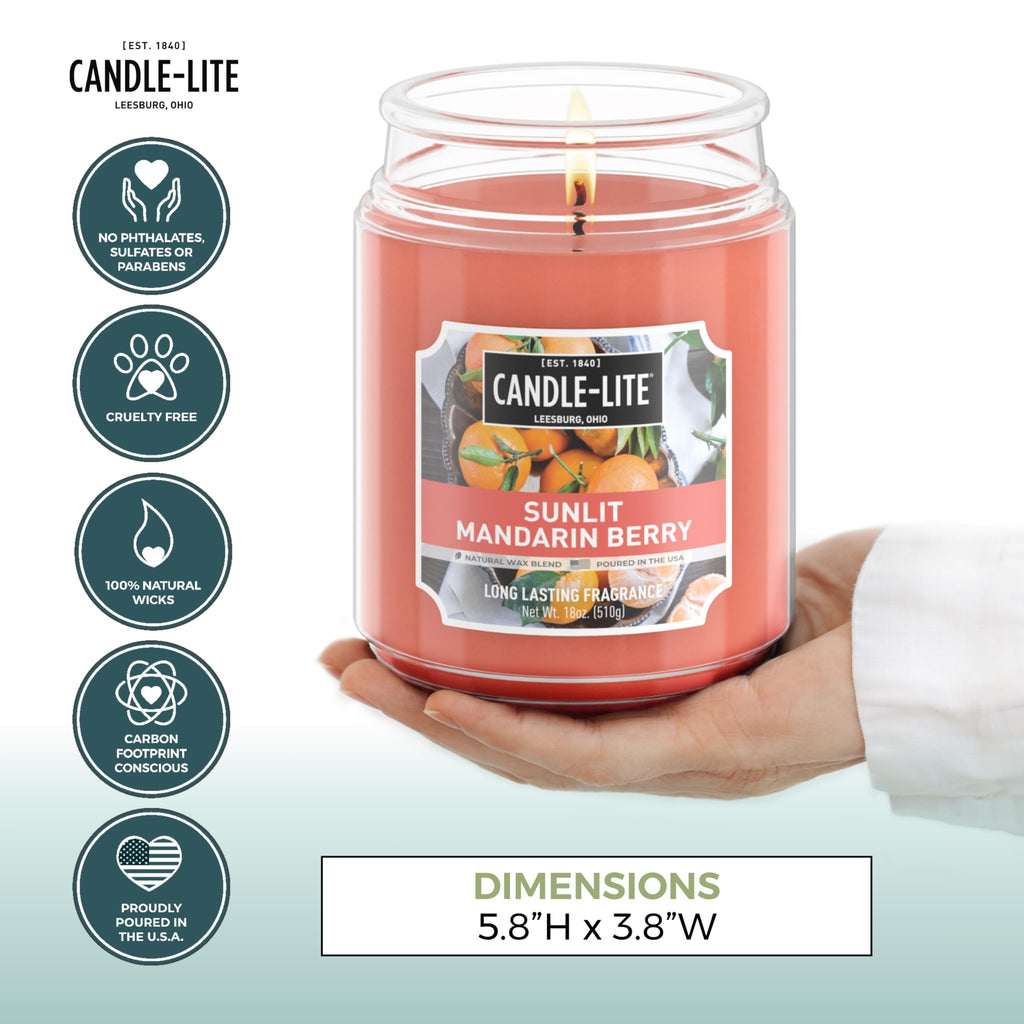 Scented Candles, Sunlit Mandarin Berry, 18 oz Jar, Proudly Poured in The USA, Aromatherapy Candle, Single-Wick with