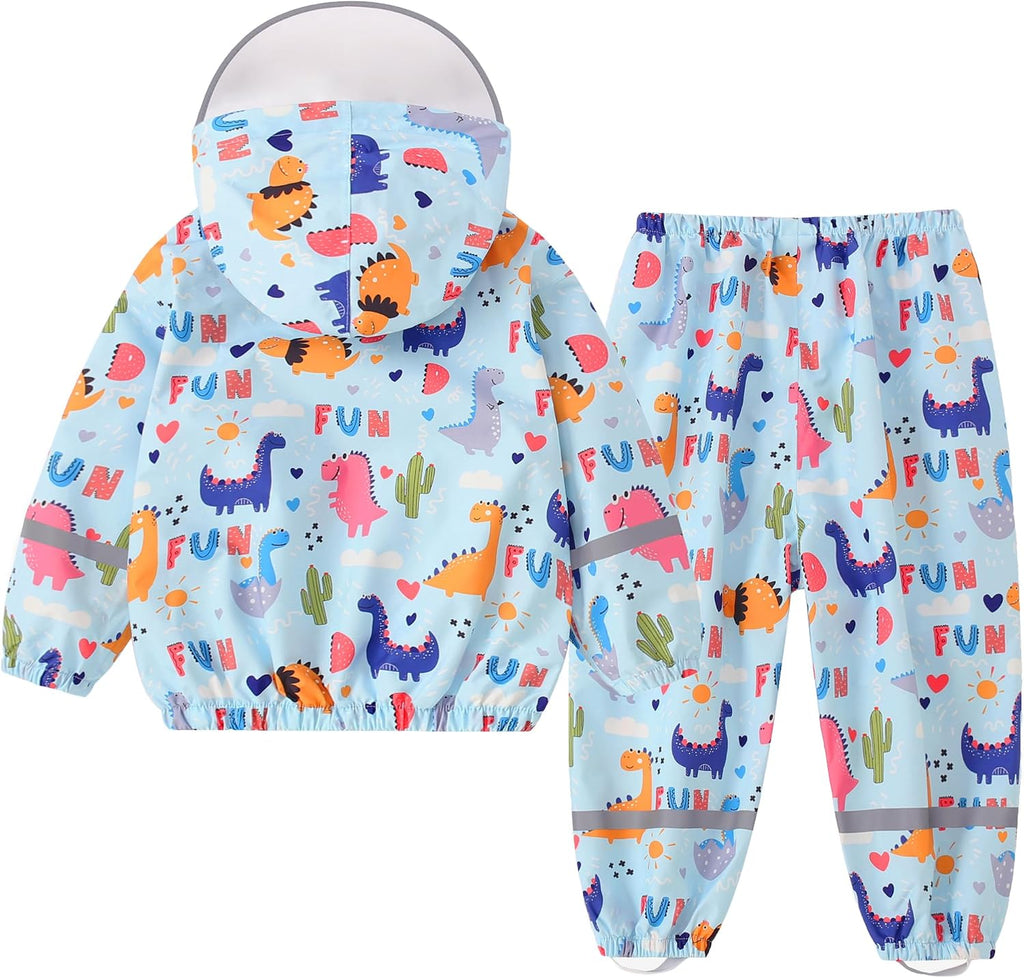 Kids Rainsuit Cartoon Raincoat Set, Toddlers Waterproof Raincoat with Pants Child Rainset Rainwear