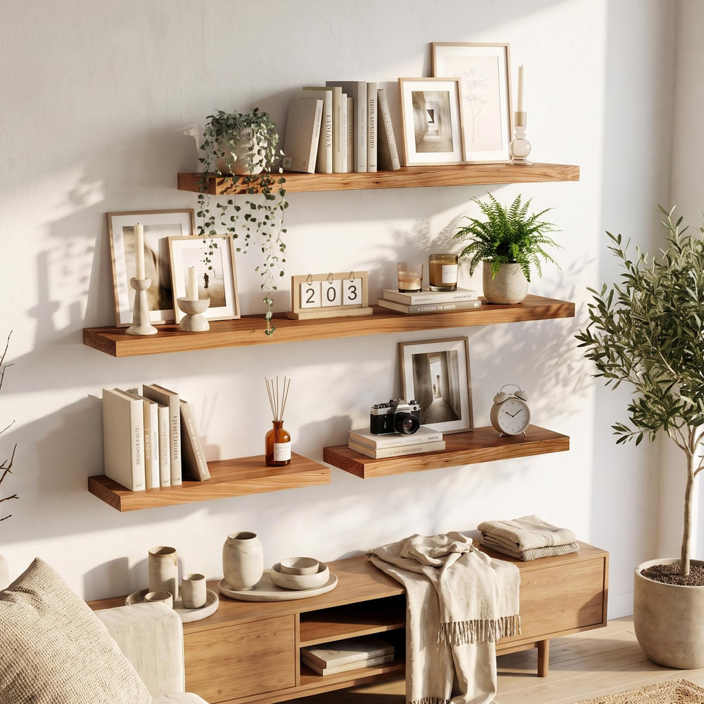 Elm Floating Shelves for Wall - 48 in Rustic Solid Wood Shelves with Heavy-Duty Invisible Bracket, Wall-Mounted