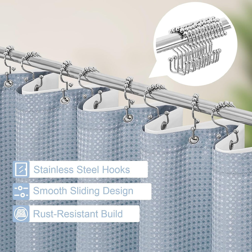 3 in 1 Fog Blue Shower Curtain Set with PEVA Liner & 12 Hooks, 72 x 72 | Fabric shower curtain, modern hotel style