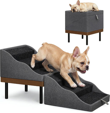 Dog Stairs for Dogs, 2-in-1 Wooden Foldable Ramp & Ottoman for Couch Bed