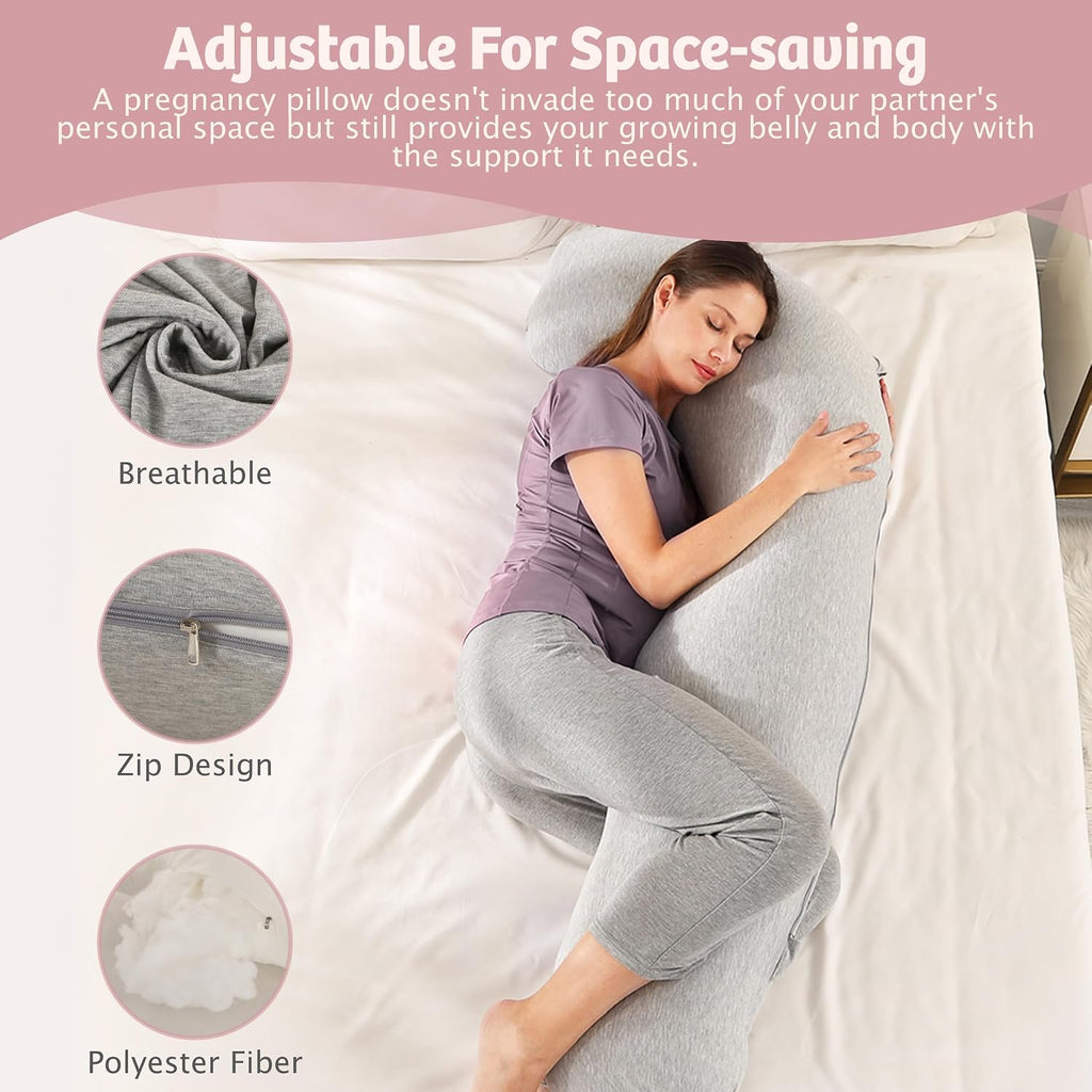 Comfort Pregnancy Pillow - J Shaped Maternity Pillow for Side Sleeping & Nursing Cozy Support for Neck,Head, Back and