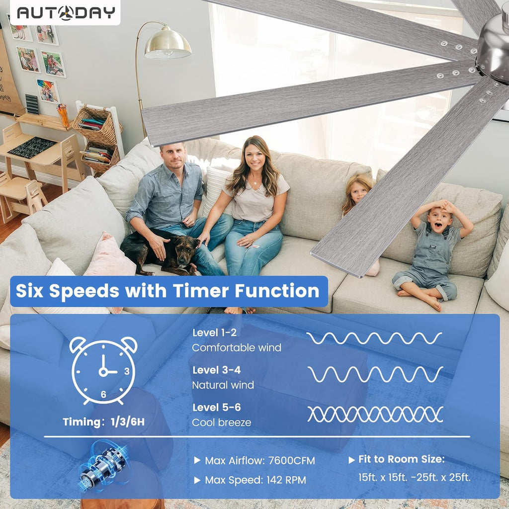 72" Ceiling Fan with LED Light and Remote - Brushed Nickel / Walnut