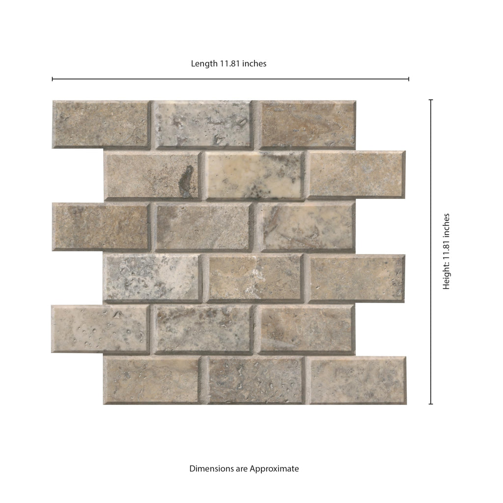 Travertine Mosaic Tile | Silver Travertine and Beveled | 12" x 12"