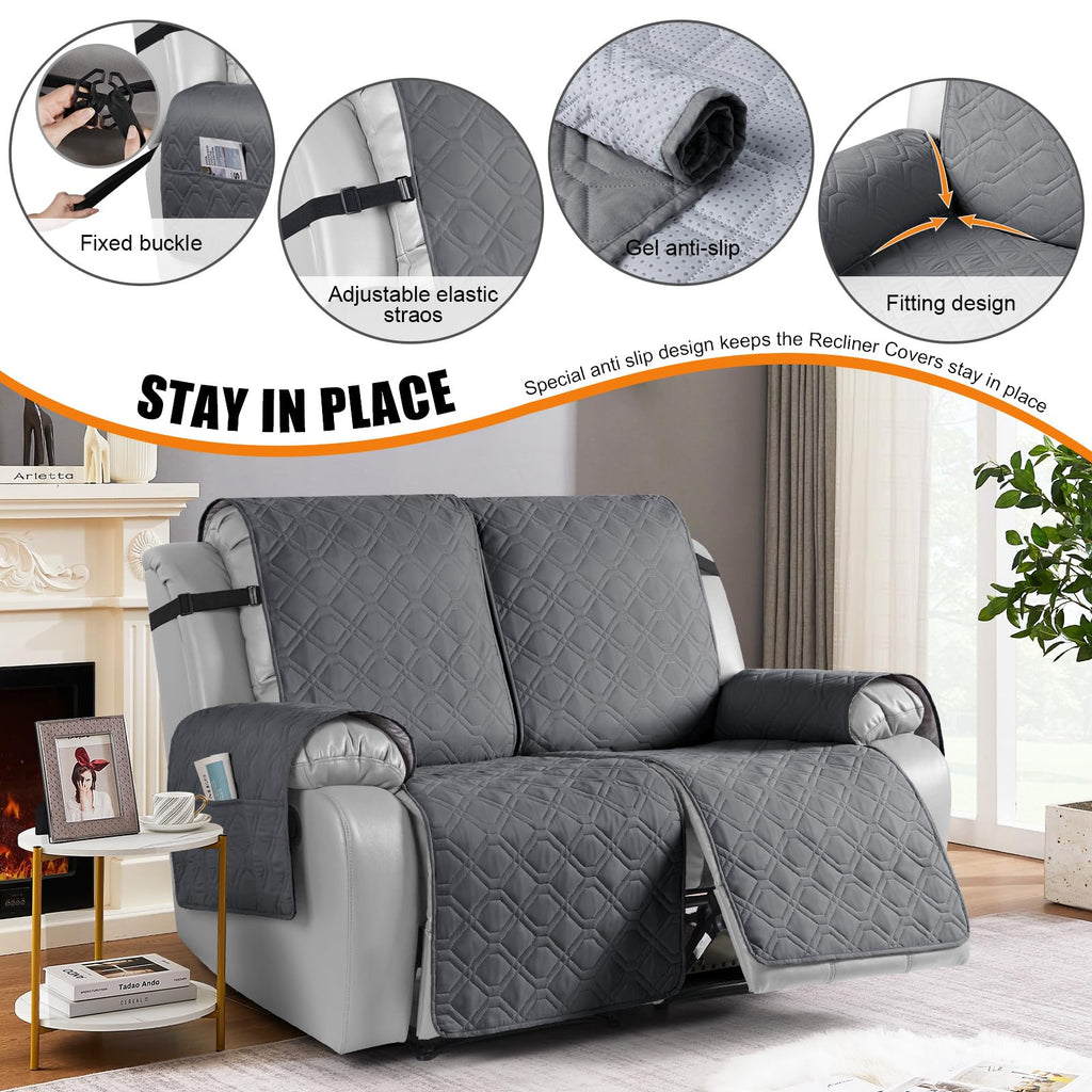 Waterproof Recliner Loveseat Covers Washable, Dark Gray, 2 Seater