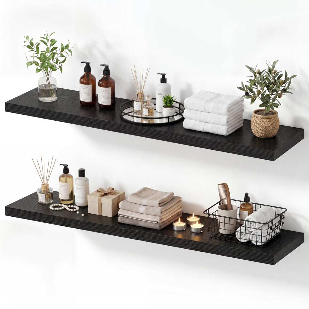 10 Inch Deep Floating Shelves 40" Set of 2, Black