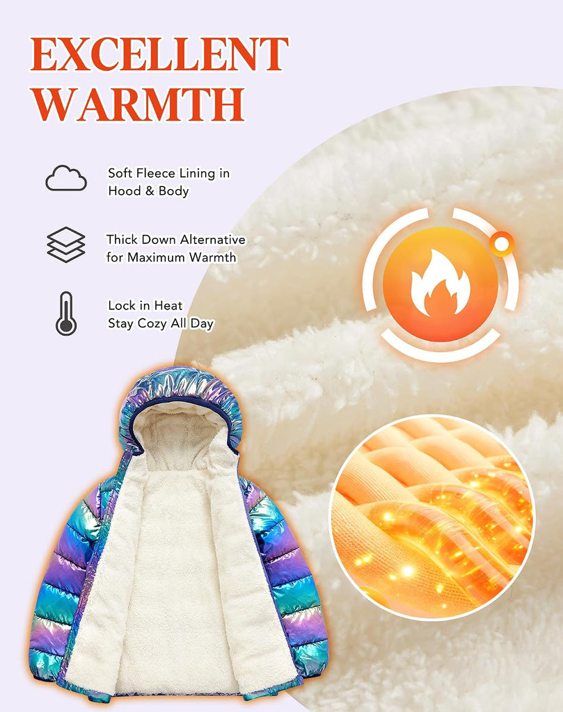 Girls Hooded Puffer Jacket Warmth Padded Winter Coat