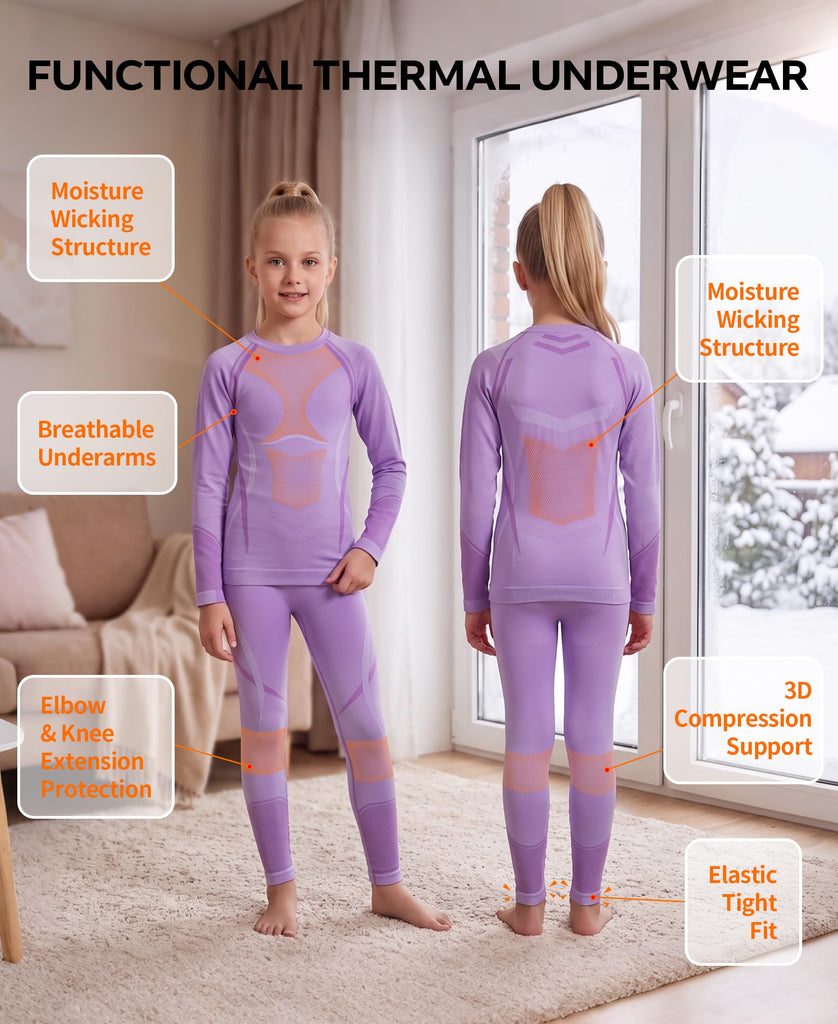 Kids Thermal Underwear Set Long Johns Thermals Top Bottom Warm Set