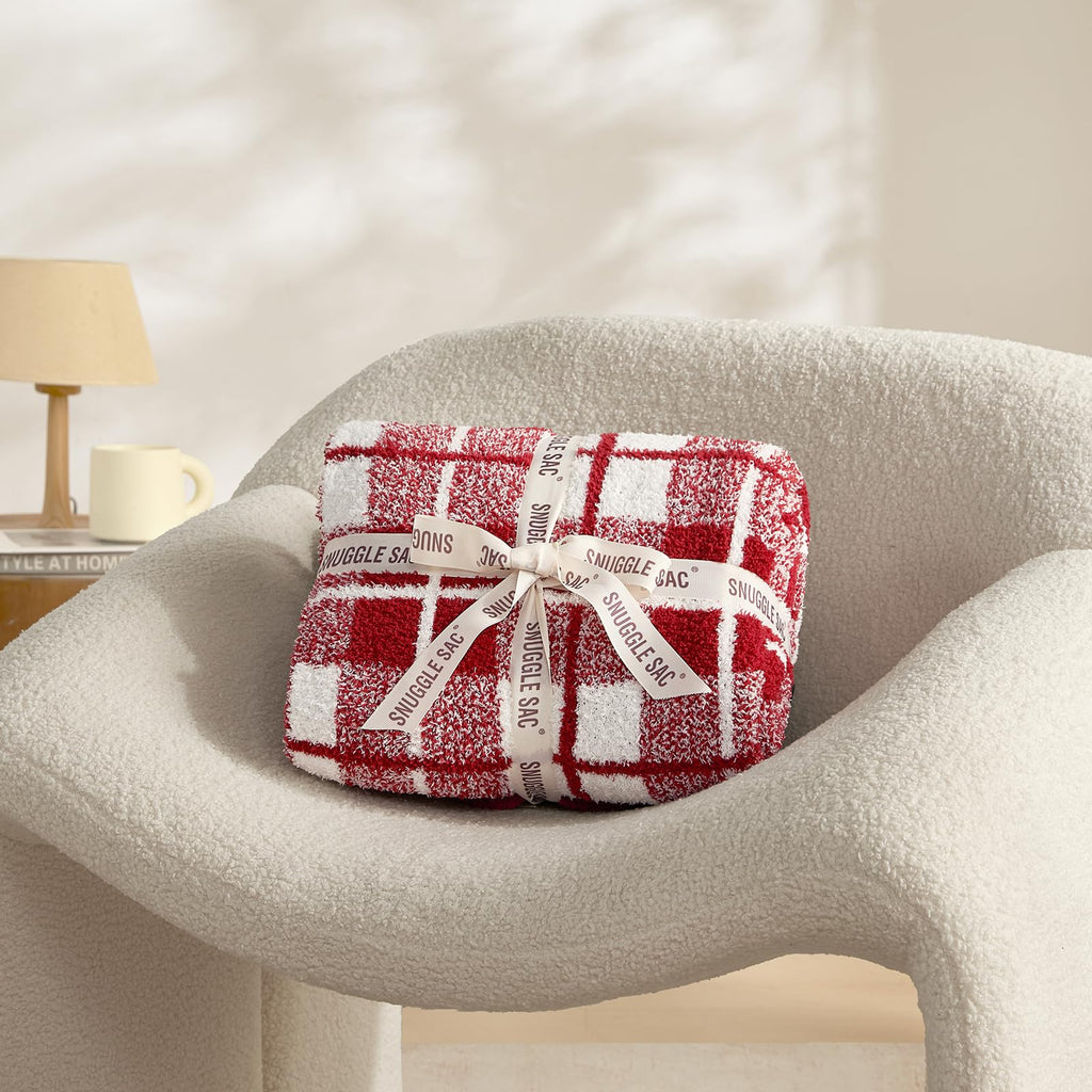 Red Checkered Throw Blanket for Couch, Super Soft Cozy Warm Christmas Red Blankets, Reversible Buffalo Plaid