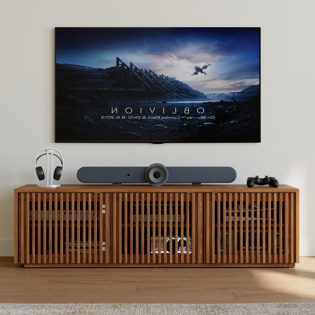 Full Assembled Mid Century Modern TV Stand, 59.06" Wood Slatted Media Console for 55 inch TV, Entertainment Center