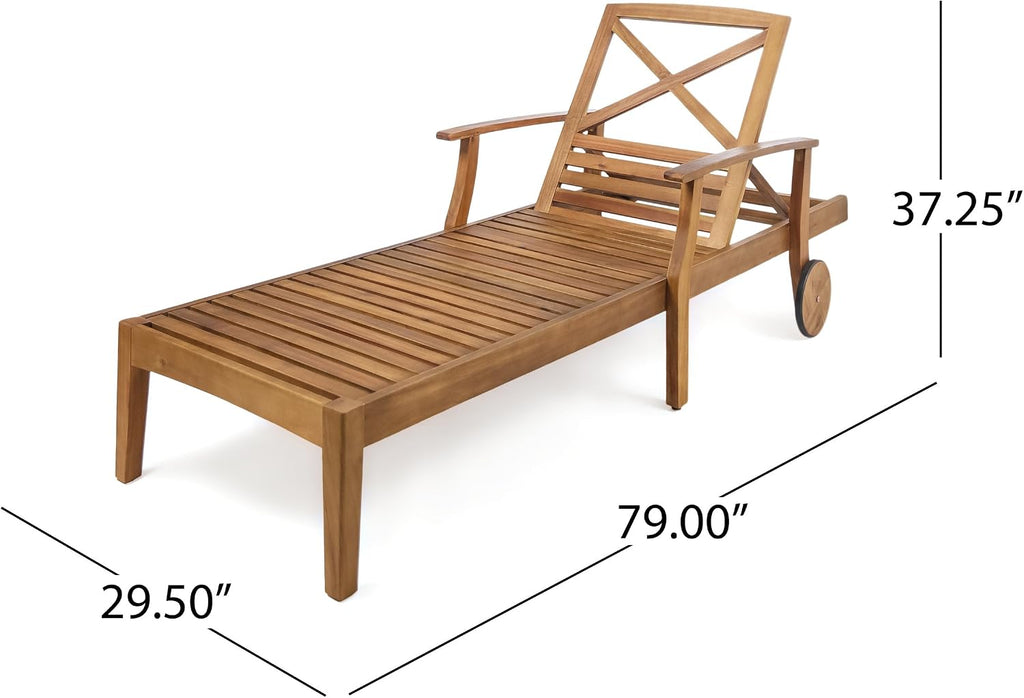 Outdoor Chaise Lounge Pool Sun Lounger Daybed Sofa with Wheels, Teak | 5-Position Adjustable Backrest, Sturdy Solid