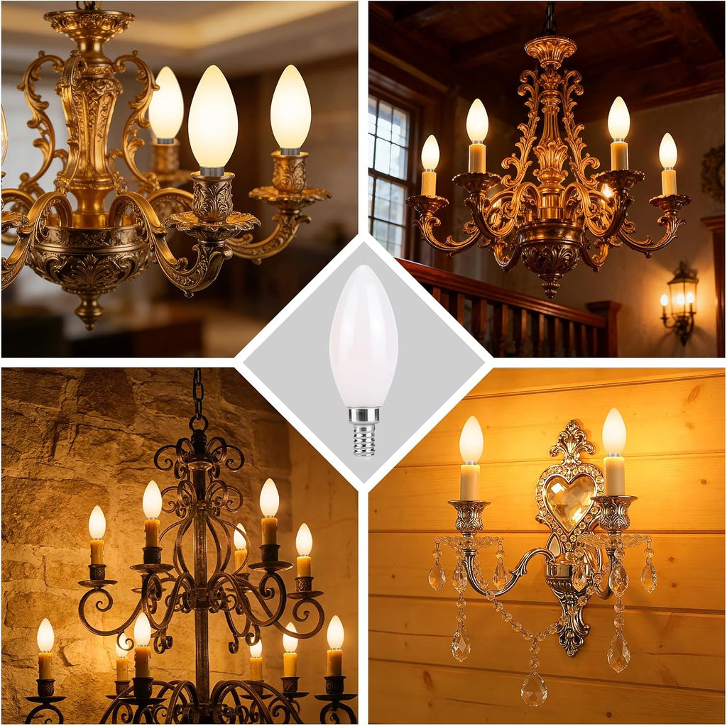 Candelabra Light Bulbs 40 watt Equivalent 4W 2700K E12 E12 Candelabra Bulb 40 watt Small Base LED Non-Dimmable 4Pack