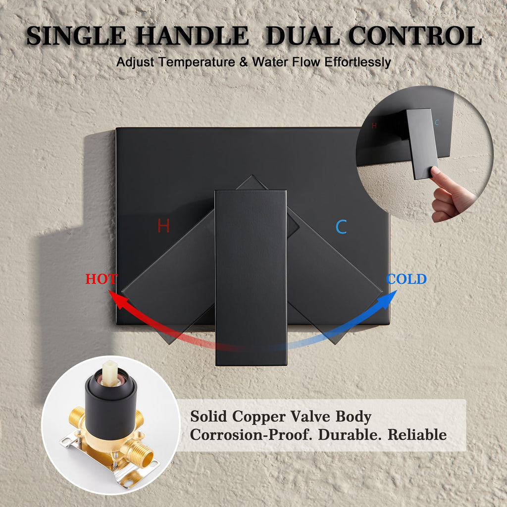 Matte Black Shower Faucet Set,10 Inch shower head with handheld combo