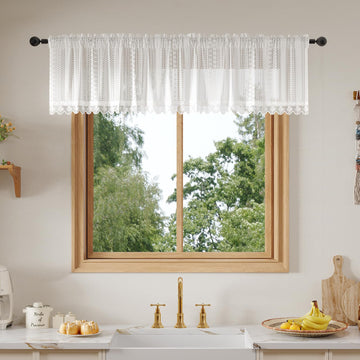 White Lace Semi-Sheer Valance Curtains - Vintage Boho Lace Valances /Bedroom, Privacy Light Filtering Rod Pocket