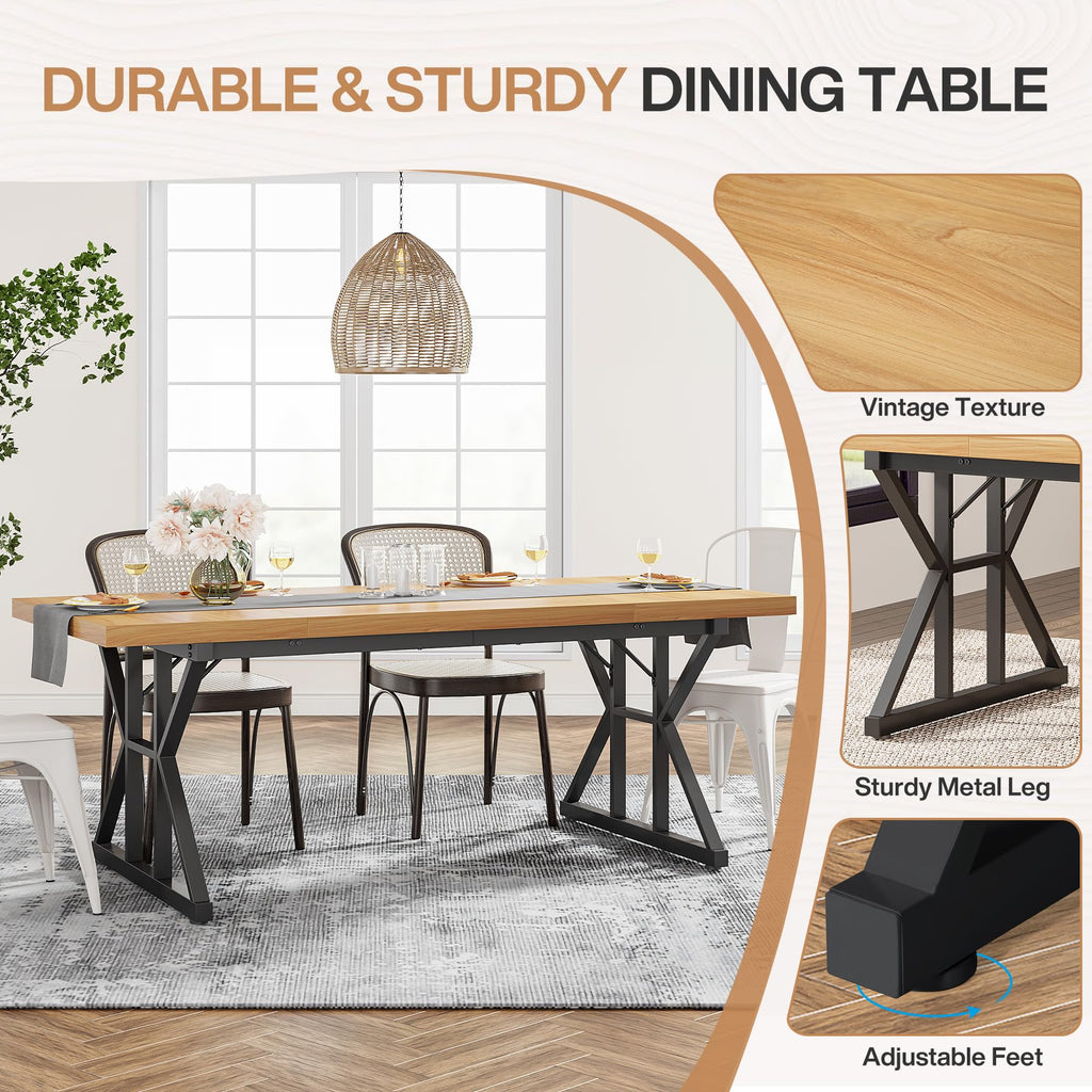 Farmhouse Dining Table for 6 People, 70.8-Inch Rectangular Wood Dining Table, Rustic Kitchen Table with Heavy Duty