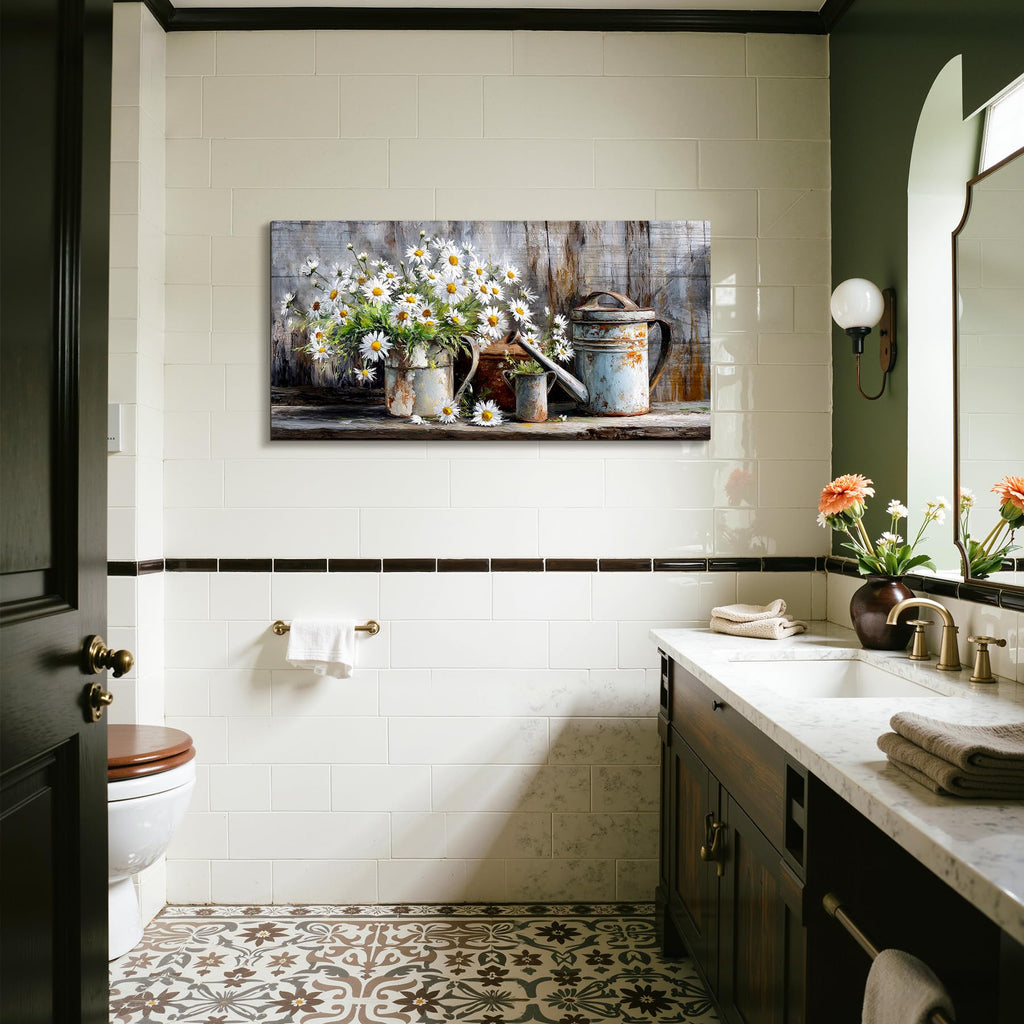 Daisy Wildflower Wall Art, Rustic Still Life Art Prints 20"x40"