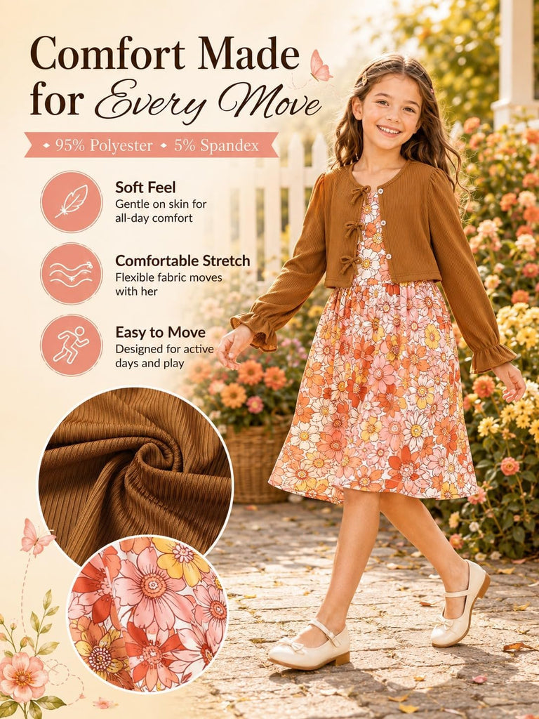 Girls Dress with Cardigan for 2 Piece Outfits