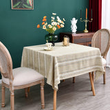 Rustic Farmhouse Embroidered Square Tablecloth Jacquard Striped Table Cloth Linen Texture Washable D