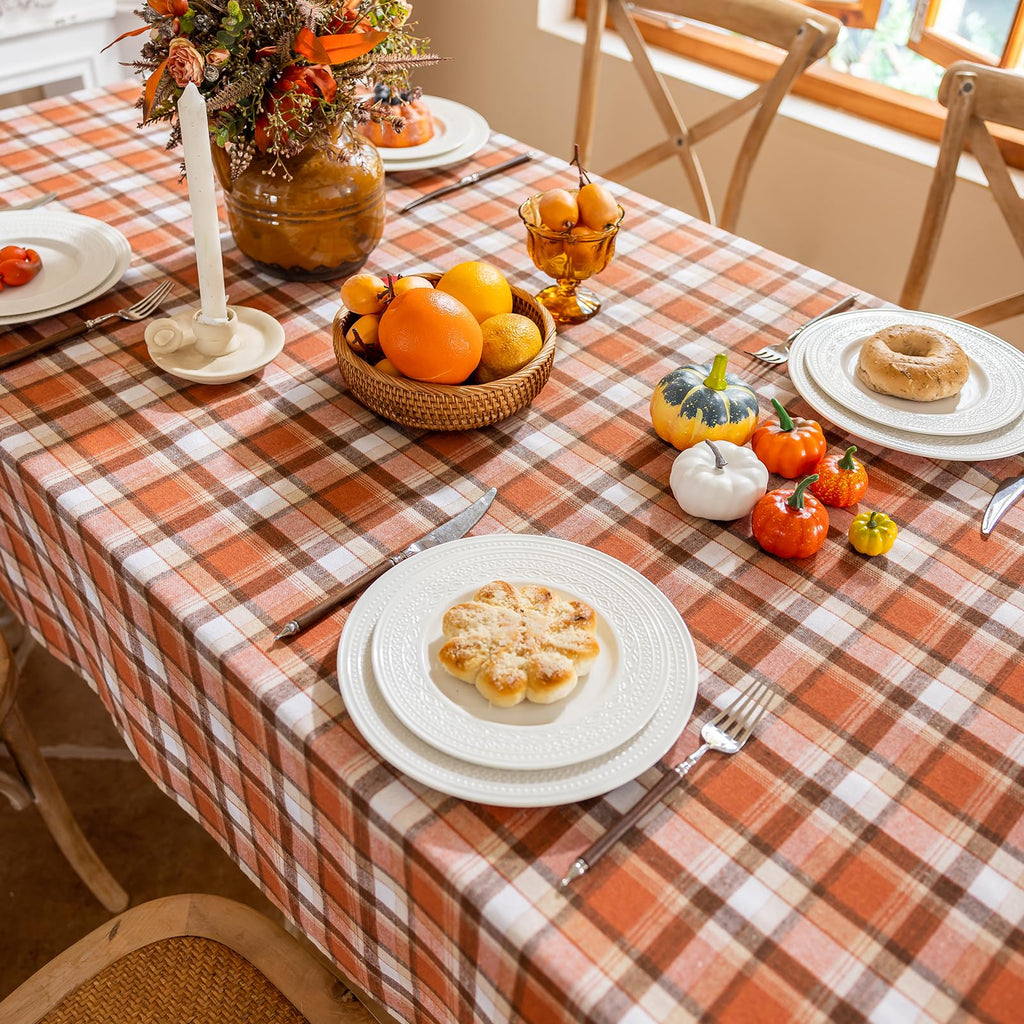 55x70 Inch Thanksgiving Tablecloth - Rust Tartan Rectangle Table Cover, Washable Fall Decor for Holiday Parties