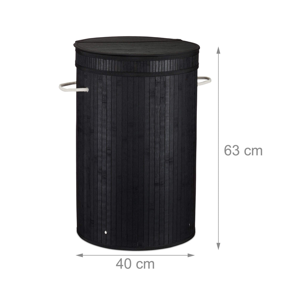 Lidded Laundry Hamper, Round Clothes Sorter, 65 litres, XXL Stand, Black, Standard