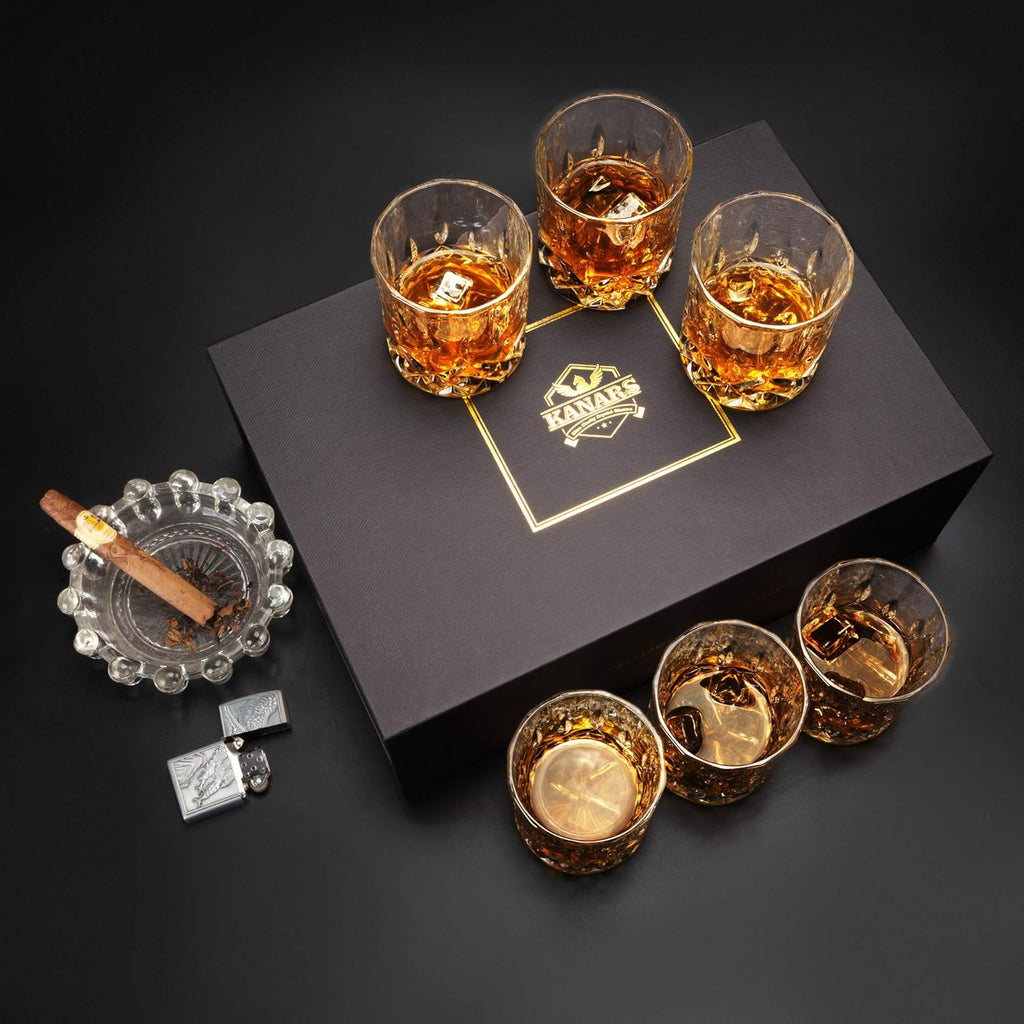Whiskey Glasses Set of 6 with Elegant Gift Box,10 Oz Premium Old Fashioned Crystal Glass Tumbler for Liquor, Scotch