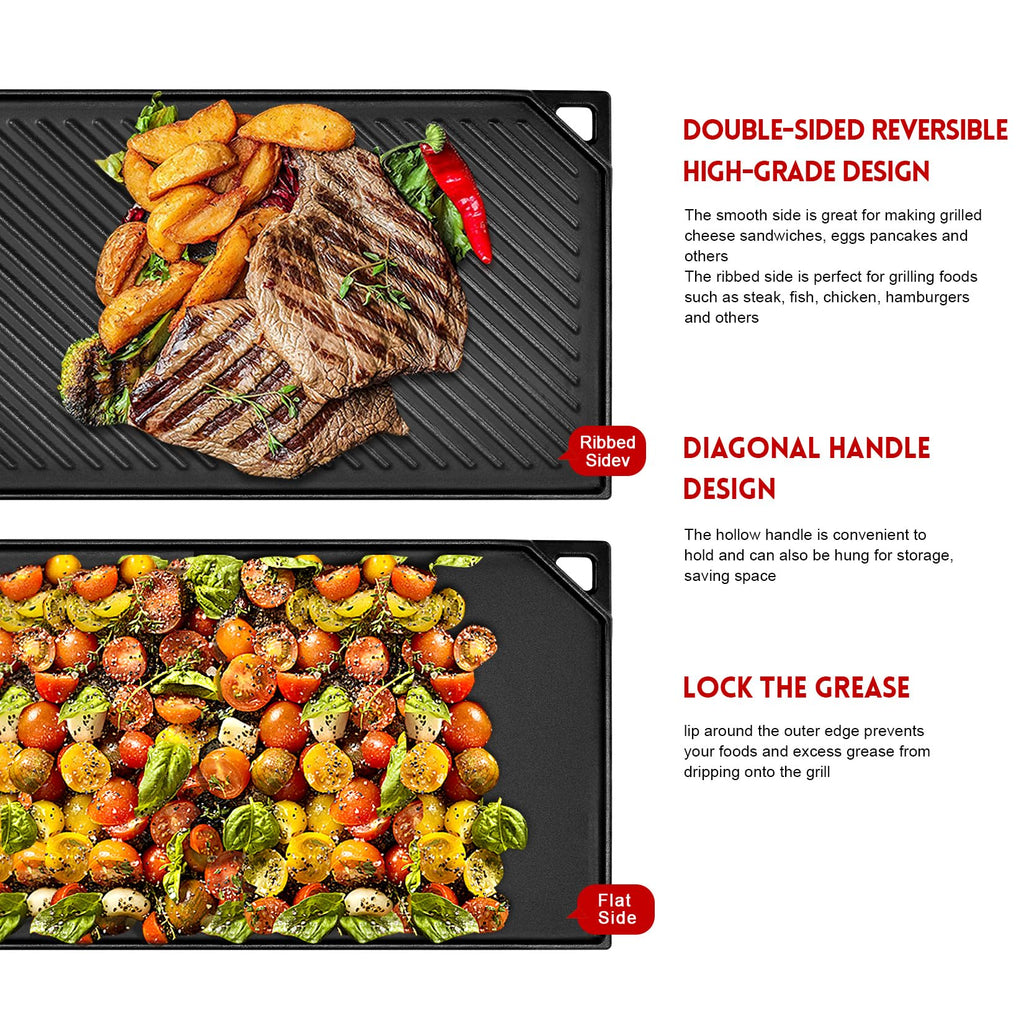 Reversible Cast Iron Griddle, 16.5" x 9.5" Rectangular Griddle Pan